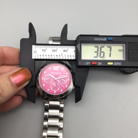Coach Tristen Watch Women 37mm Silver Tone Day Date Pink Dial New Battery 6" - Picture 10 of 13
